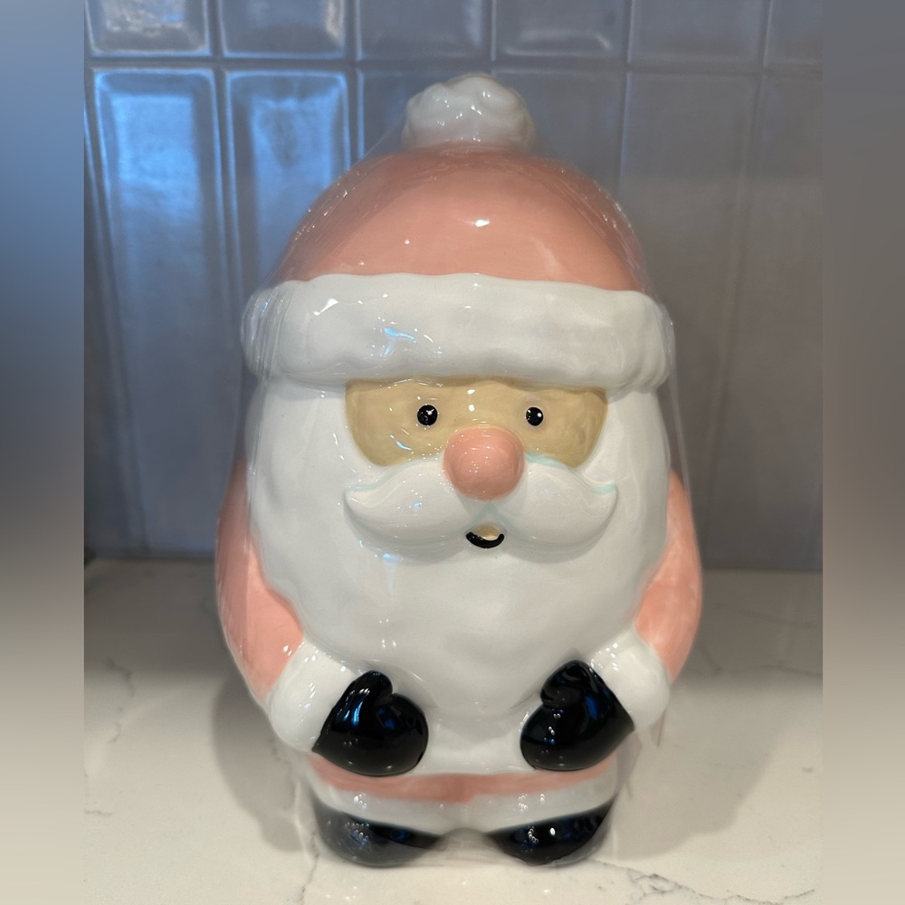New Pink & White Santa Claus Christmas Cookie Jar
